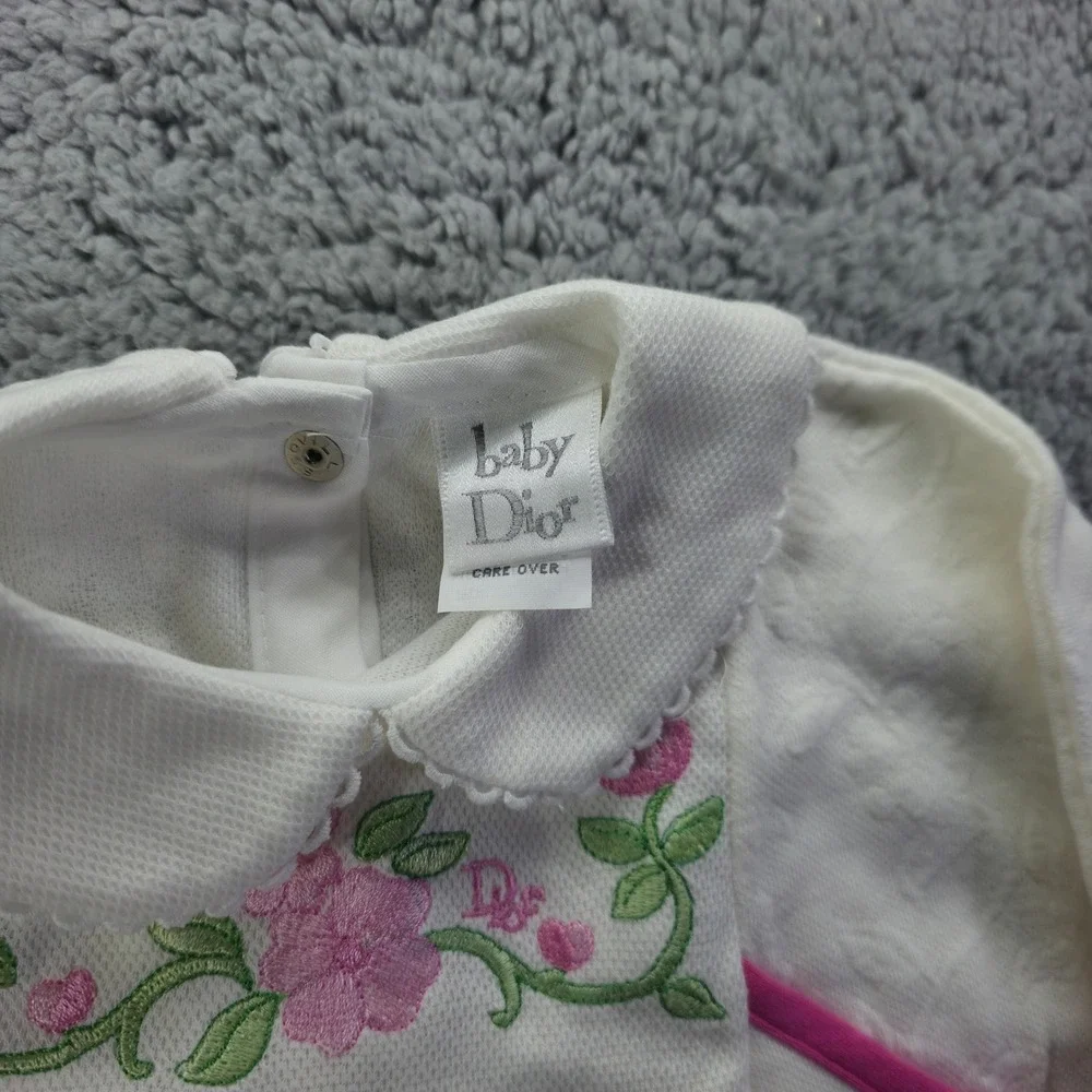 Baby Dior Vintage White Pink Floral Embroidered Romper Sleeper 6 Months 331-706